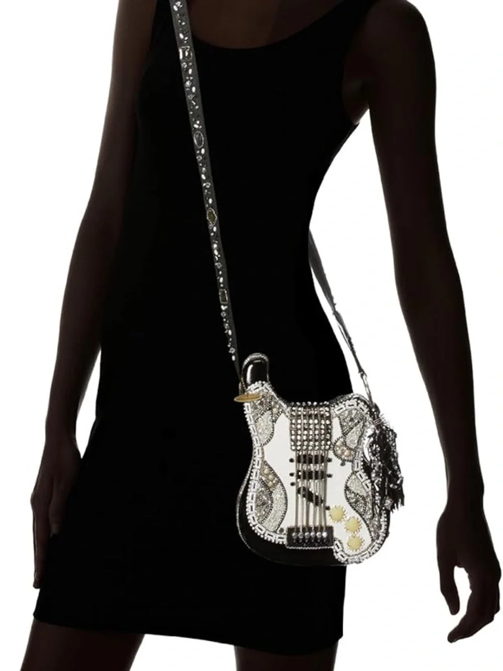 Mary Frances Black and White Beaded Guitar Crossbody Bag - Picture 6 of 9